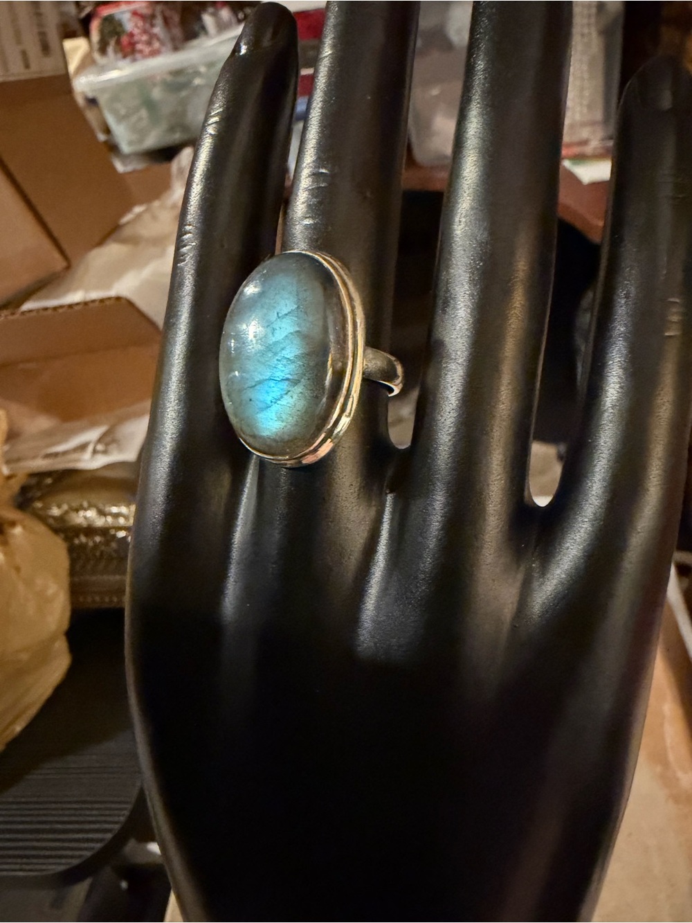 Labradorite Oval Stone 925 Sterling Silver Ring Size 8
